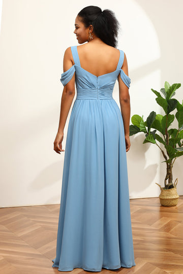 Vestido de dama de honor gasa azul